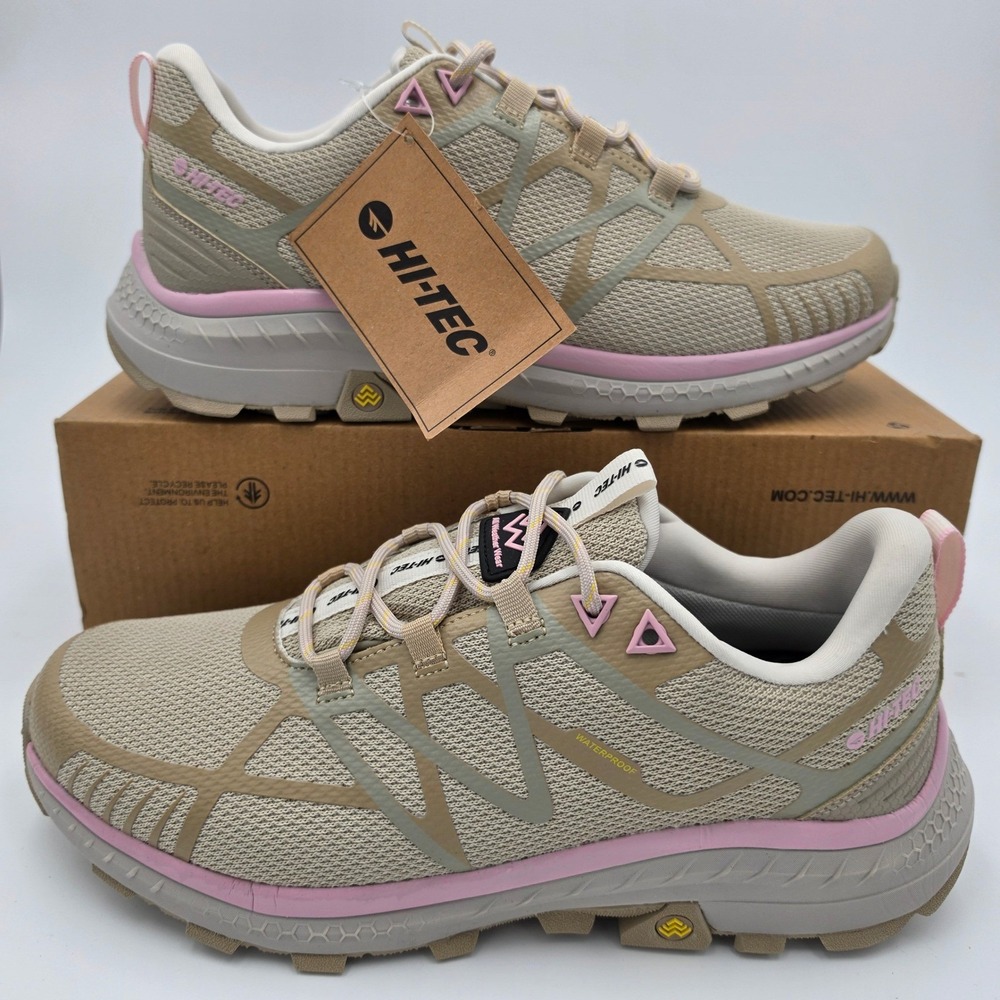 Hi-Tec Aww Mauna Hiker WP Womens 11 Waterproof Trail Shoes Tan Pink CH80104W-TQY